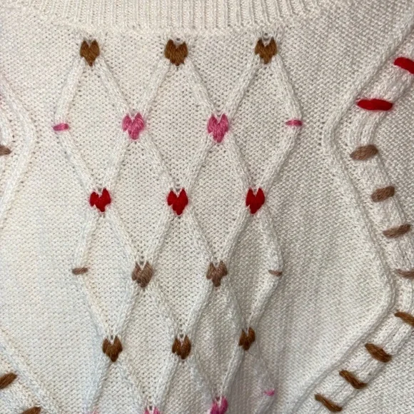Talbots Whipstitch Hearts Cable Knit Sweater Ivory NWT 3X - Picture 3 of 6
